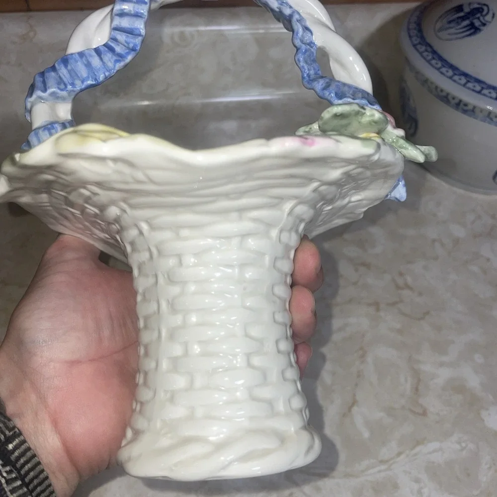Vintage Fitz & Floyd Bunny & Hallow Ceramic Basket Sprint‎ Easter Flower Collect